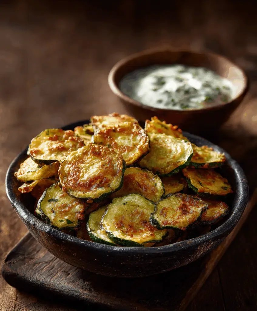 Knusprige Zucchini-Chips aus der Heißluftfritteuse mit Kräuterdip