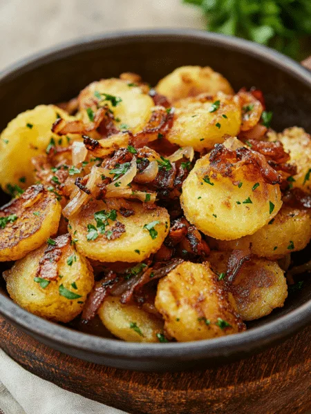Bratkartoffeln mit Speck und Zwiebeln aus der Heißluftfritteuse