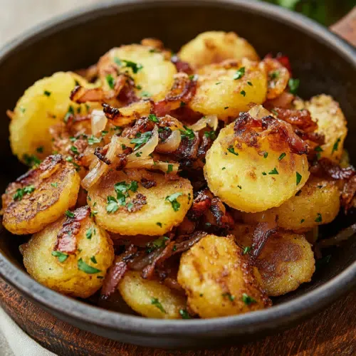 Bratkartoffeln mit Speck und Zwiebeln aus der Heißluftfritteuse