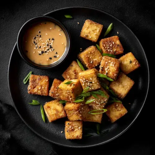 Knusper-Tofu mit Erdnuss-Dip aus der Heißluftfritteuse