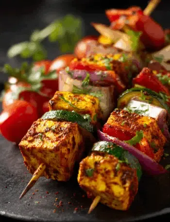 Tofu-Tikka-Spieße aus der Heißluftfritteuse