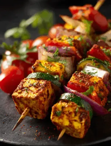 Tofu-Tikka-Spieße aus der Heißluftfritteuse