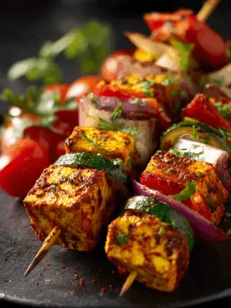 Tofu-Tikka-Spieße aus der Heißluftfritteuse