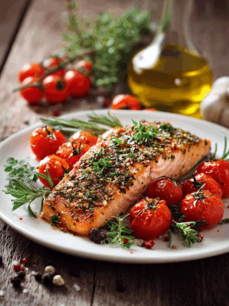 Mediterraner Airfryer-Lachs mit Kirschtomaten